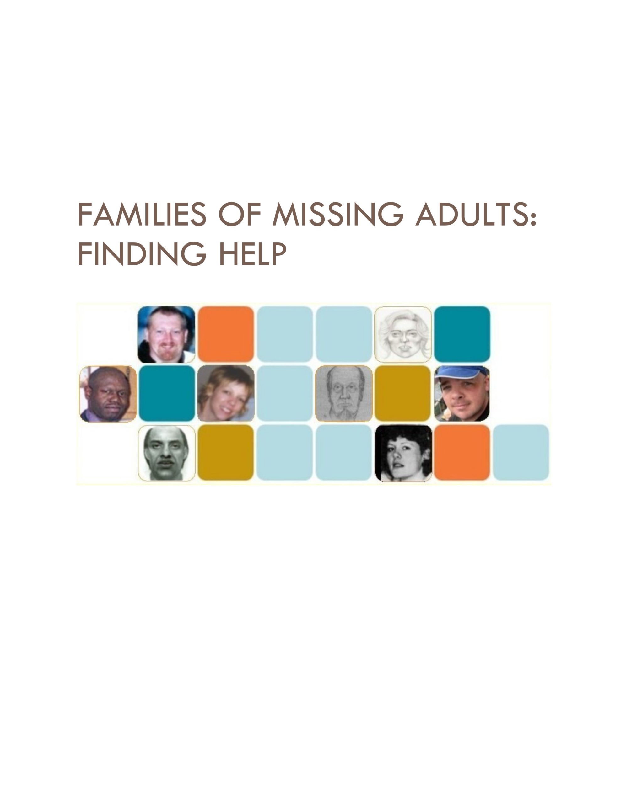 Cover of the guide with pictures of missing persons in boxes